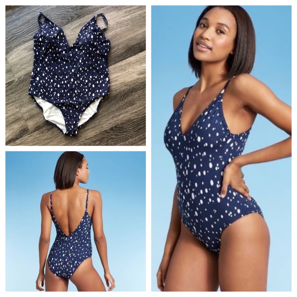 Kona Sol x Target Navy Polka Dot V-cut (front and back) Swimsuit, Size XL